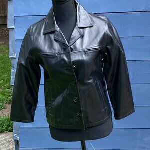 Vintage Gap Black Leather Jacket Petite Marked sz M Excellent Condition Spring